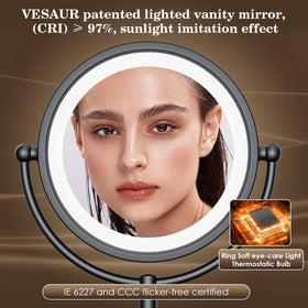 VESAUR lighted makeup mirror with black nickel finish side view