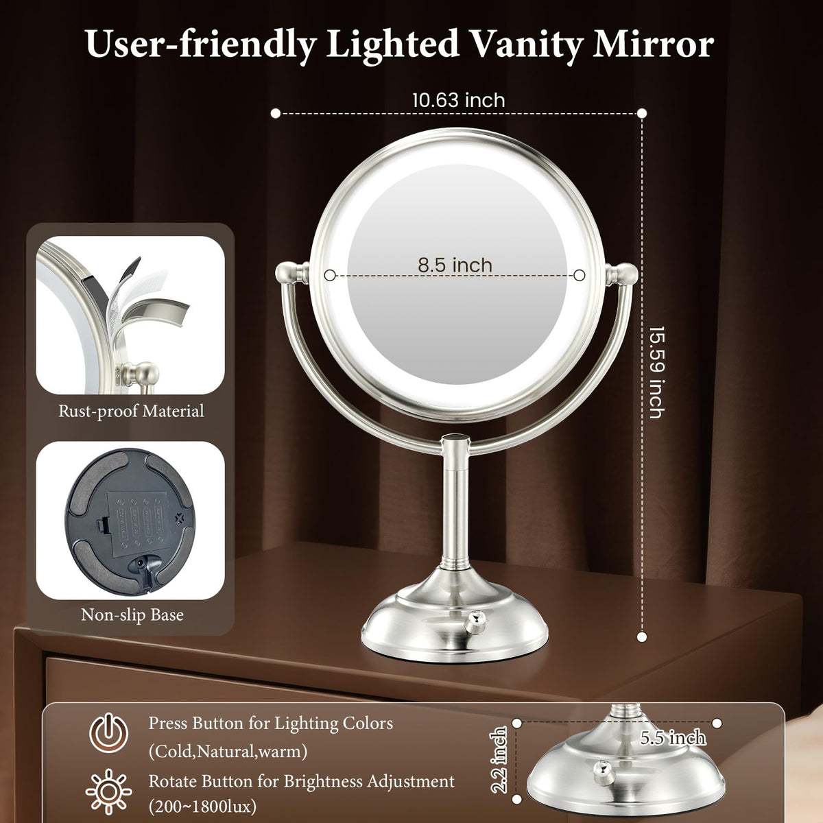 VESAUR lighted mirror with natural light setting