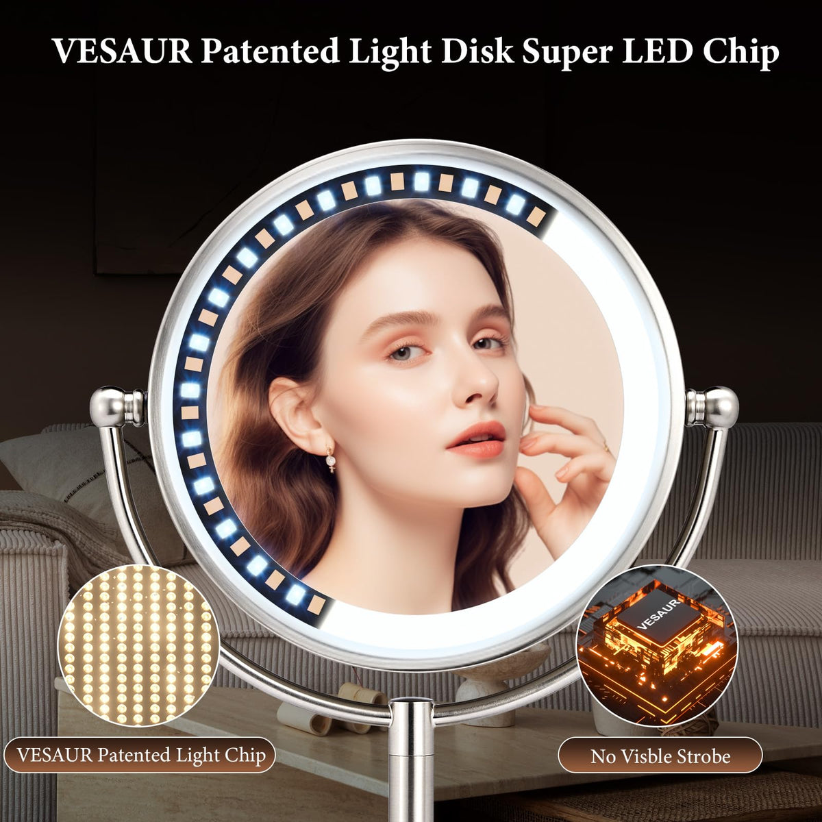 VESAUR mirror displaying warm light setting