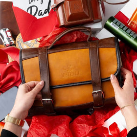 Vetelli Leather Toiletry Bag closed view showing size