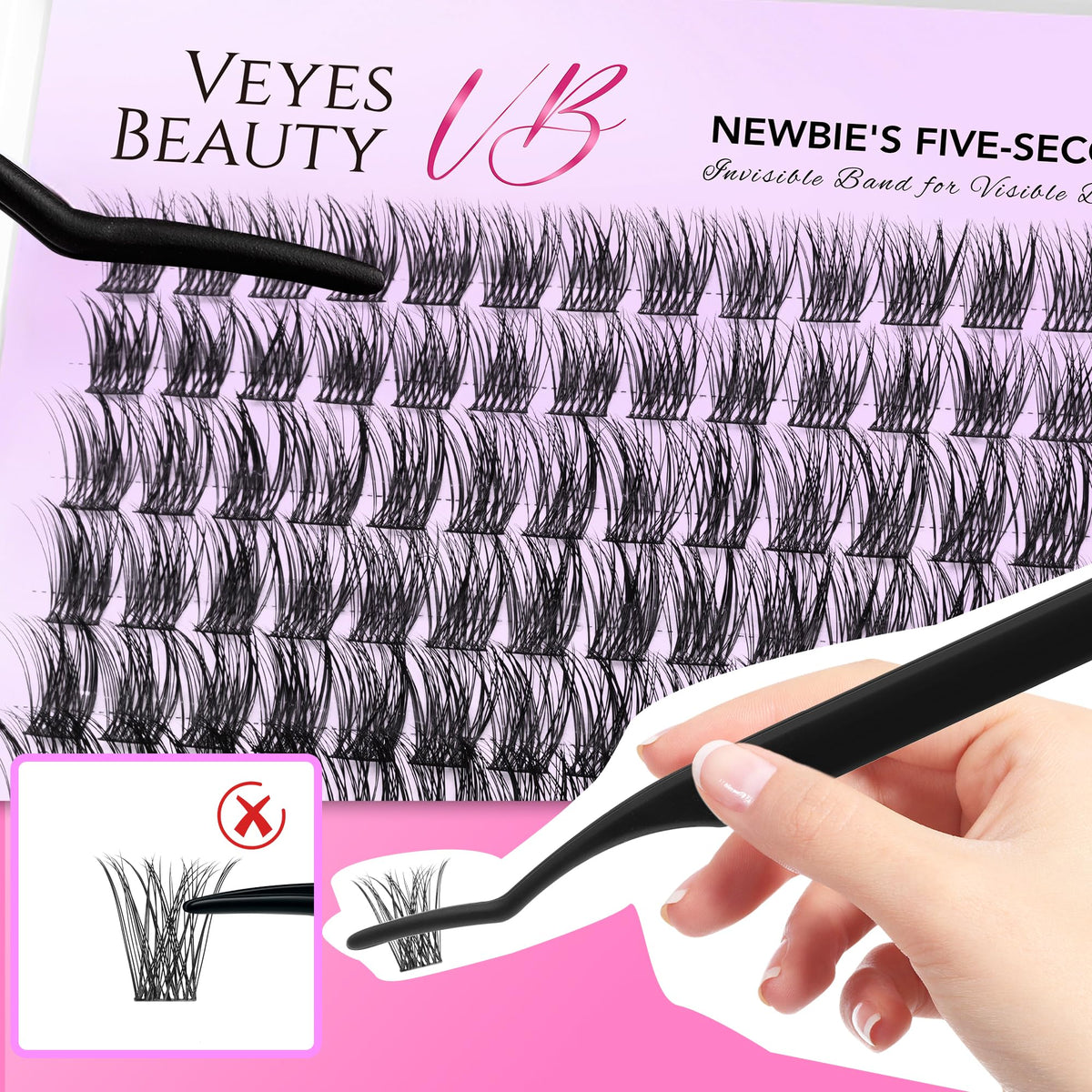 VEYESBEAUTY Boldeye Lash Clusters displayed with lash bond and sealer