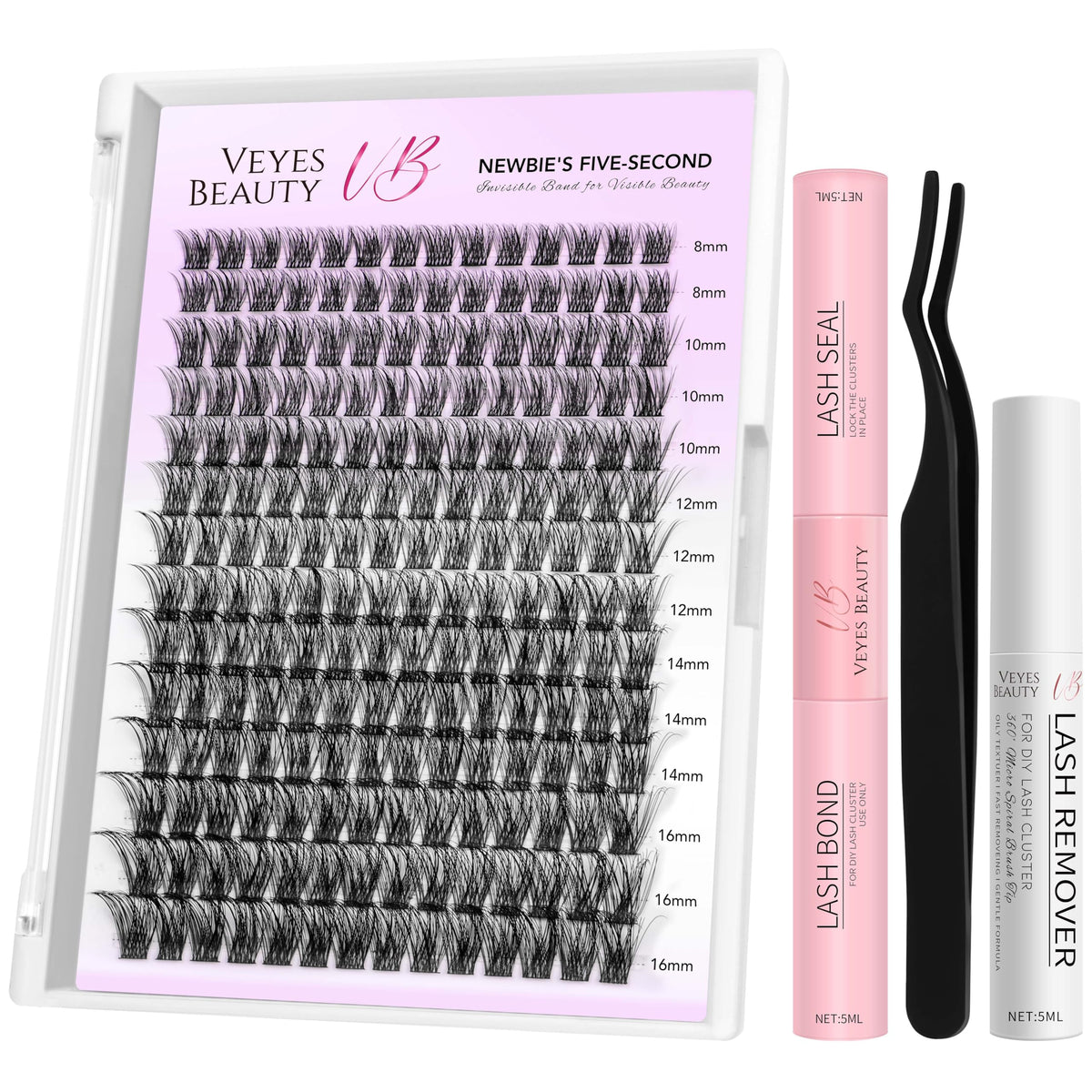 VEYESBEAUTY Boldeye Lash Clusters Kit front view with lash tray