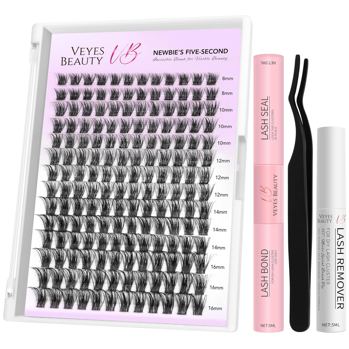 VEYESBEAUTY Bomb Lash Clusters Kit front view with lash tray
