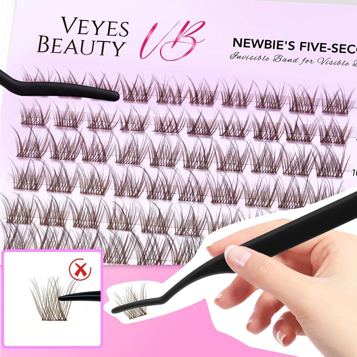 VEYESBEAUTY Brown Lash Clusters 8-16mm mixed length