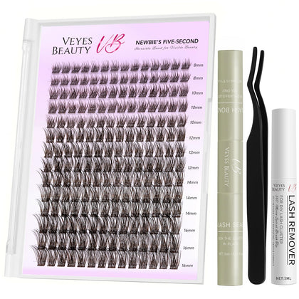 VEYESBEAUTY Brown Lash Clusters Kit front view with 8-16mm lashes