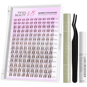 VEYESBEAUTY Brown Lash Clusters Kit front view with lash tray