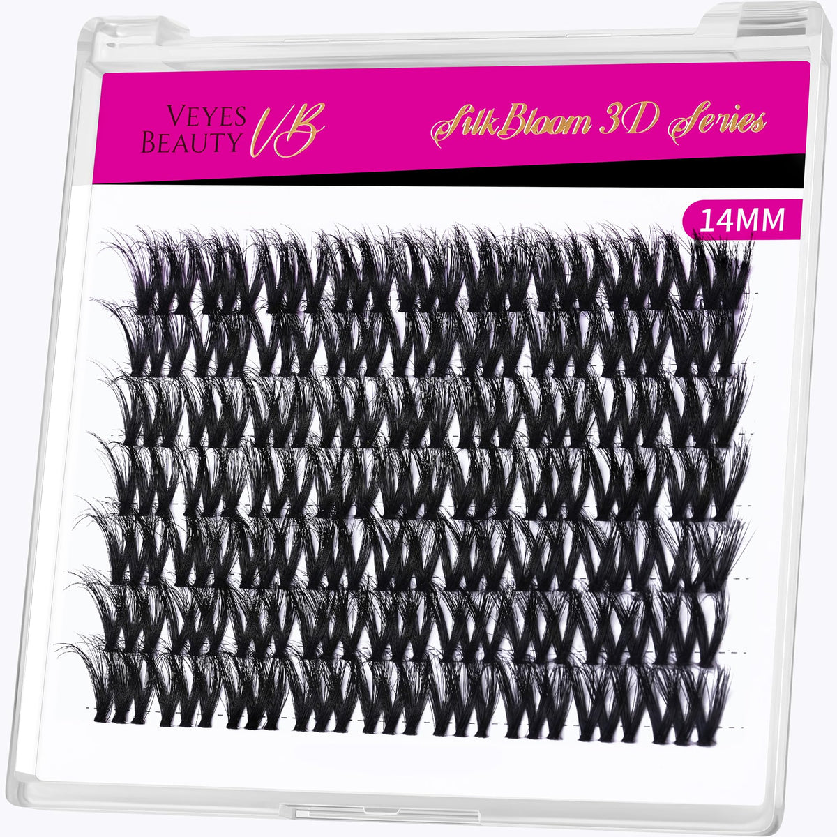 VEYESBEAUTY Lash Clusters 14mm fluffy individual eyelash extensions front view