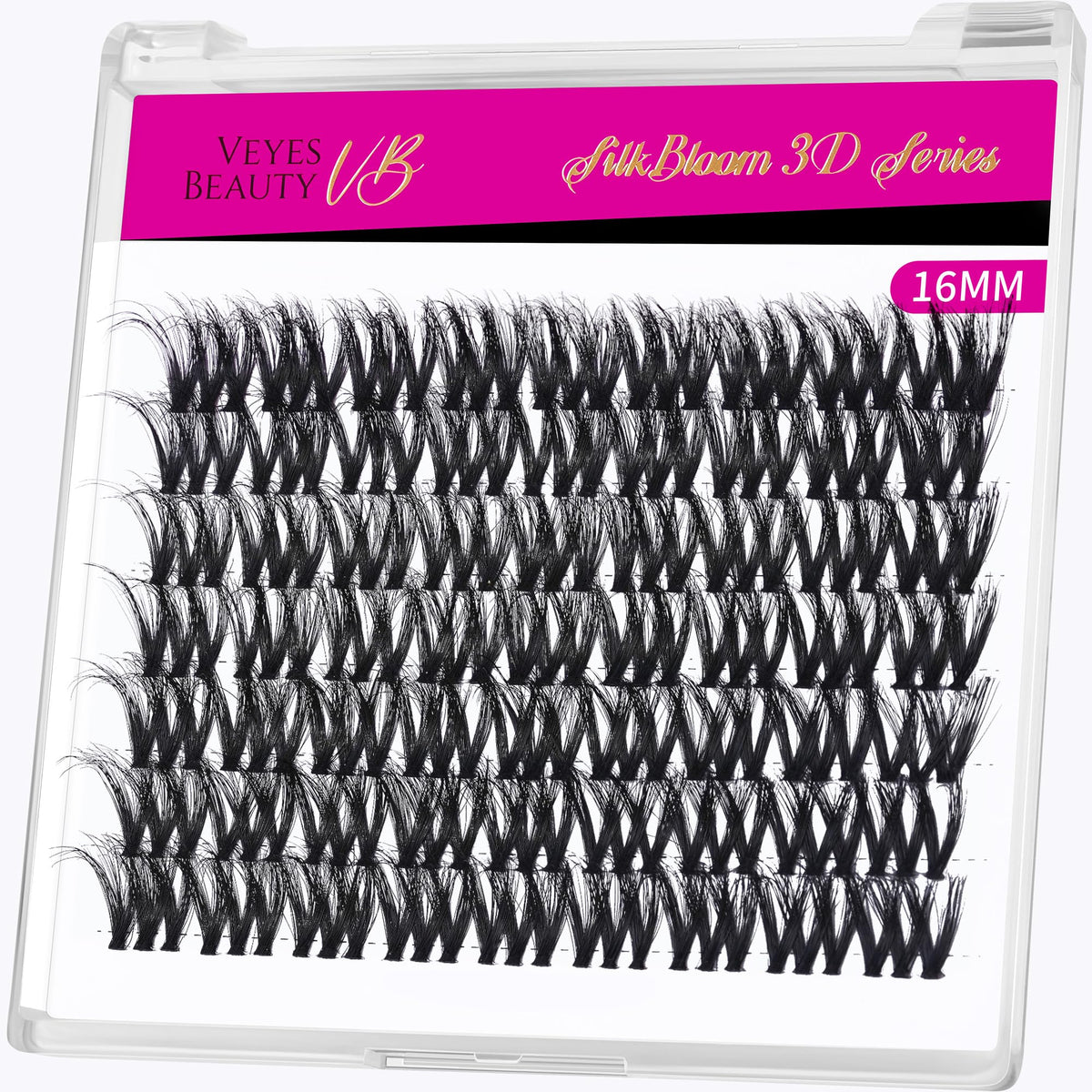 VEYESBEAUTY Lash Clusters 16mm fluffy individual eyelash extensions front view