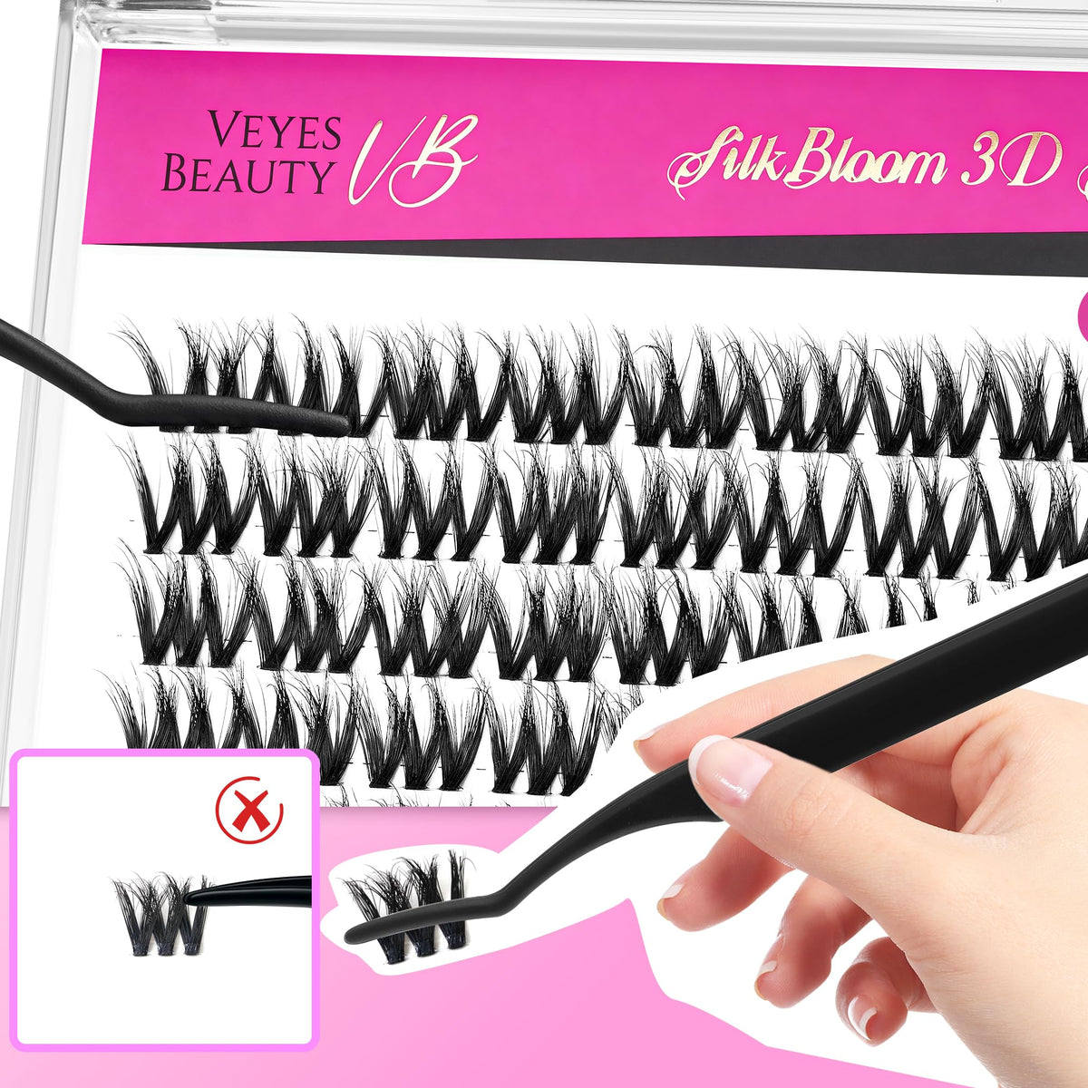 VEYESBEAUTY Lash Clusters 16mm in use during application process