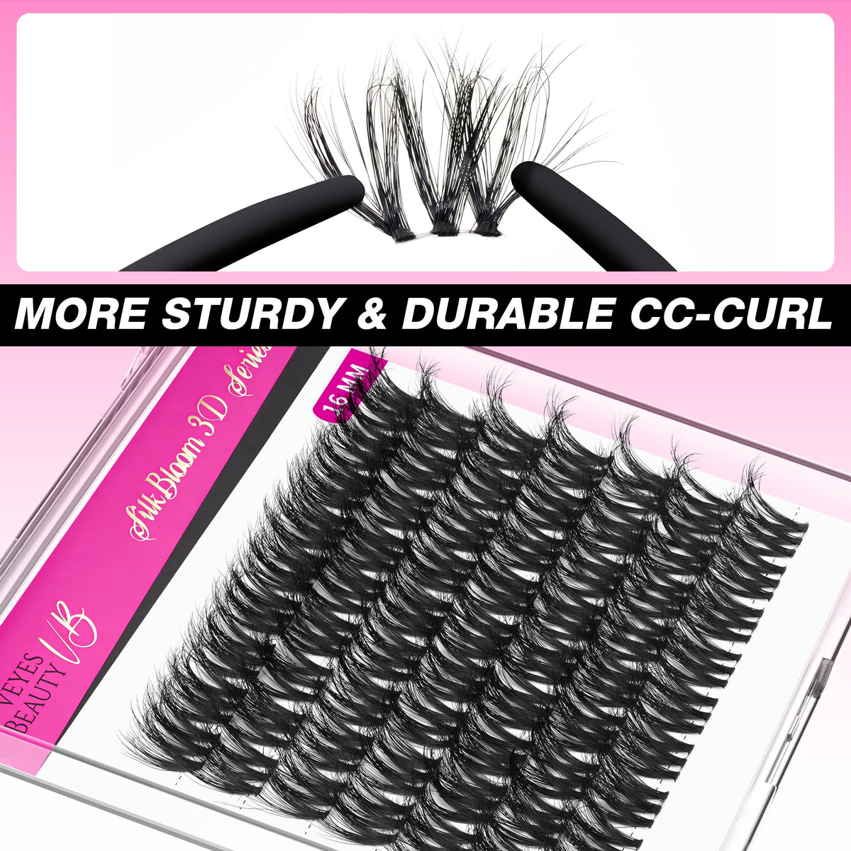 VEYESBEAUTY Lash Clusters 16mm showing lash applicator tool