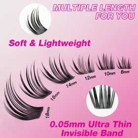 VEYESBEAUTY Lash Clusters 8-18mm mix showing various lengths