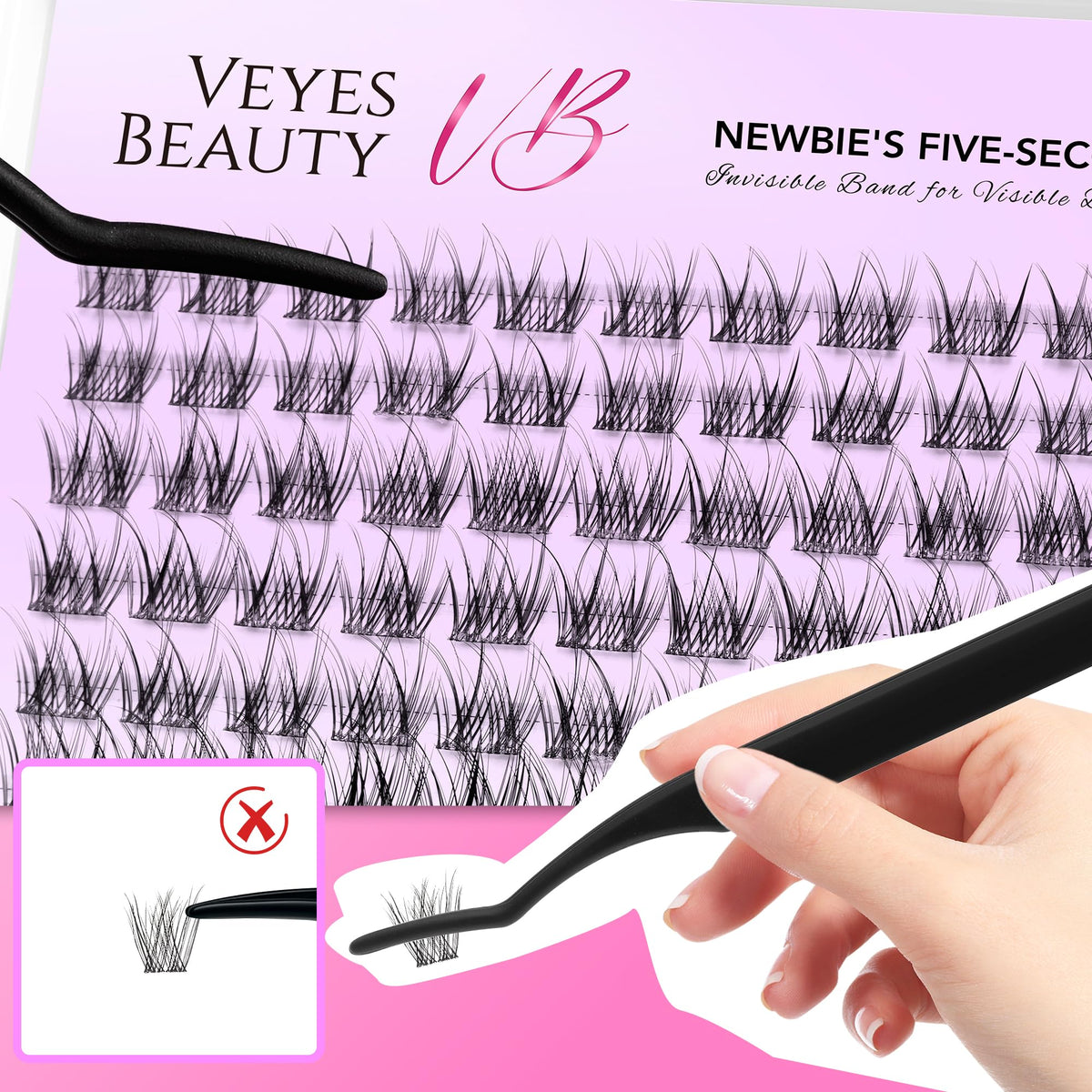VEYESBEAUTY lash clusters in use on model