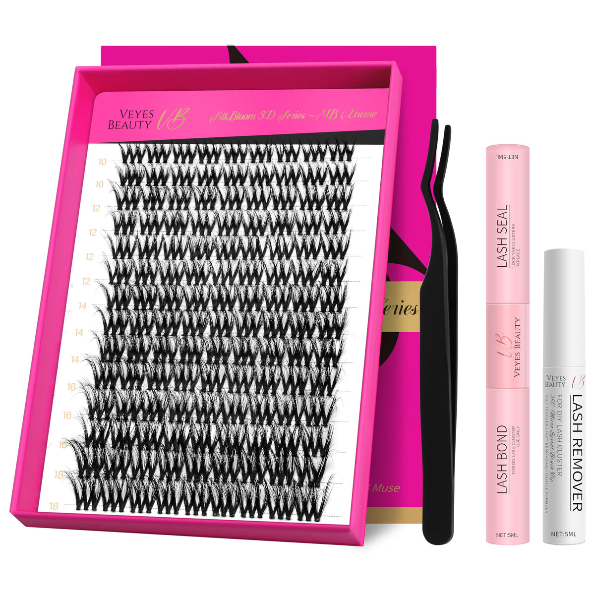VEYESBEAUTY Lash Clusters Kit front view with fluffy lashes