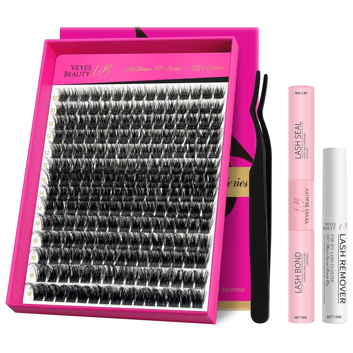VEYESBEAUTY Lash Clusters Kit front view with fluffy lashes