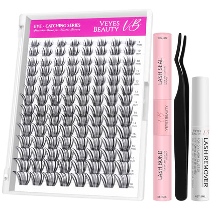 VEYESBEAUTY Lash Clusters Kit front view with mixed lengths