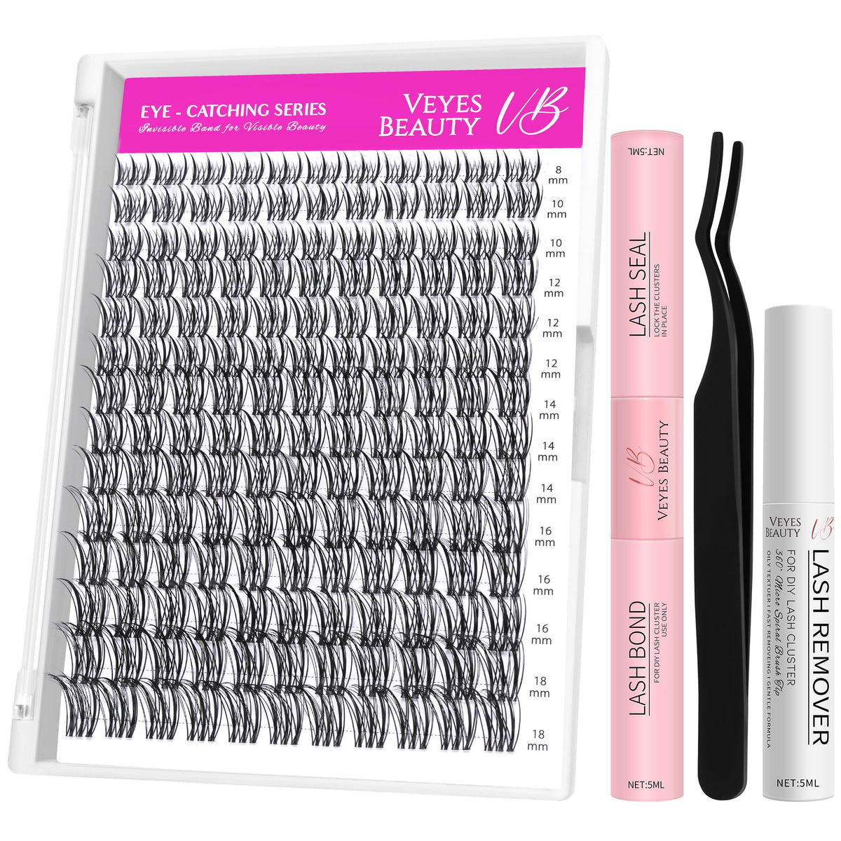 VEYESBEAUTY Lash Clusters Kit front view with multiple lash clusters