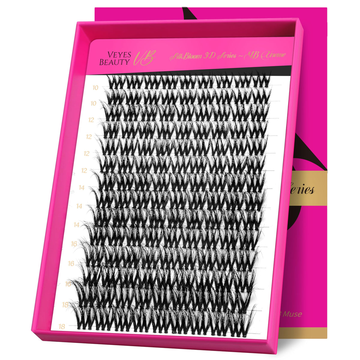 VEYESBEAUTY Lash Clusters tray showing fluffy individual lashes