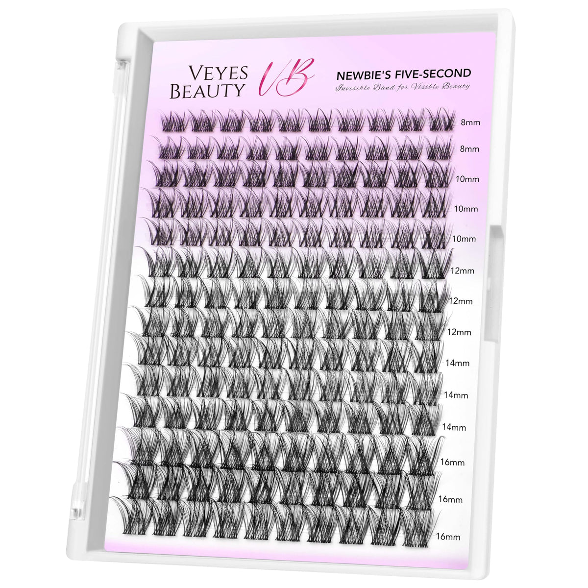 VEYESBEAUTY LuxeBold Lash Clusters front view with mixed lengths 8-16mm