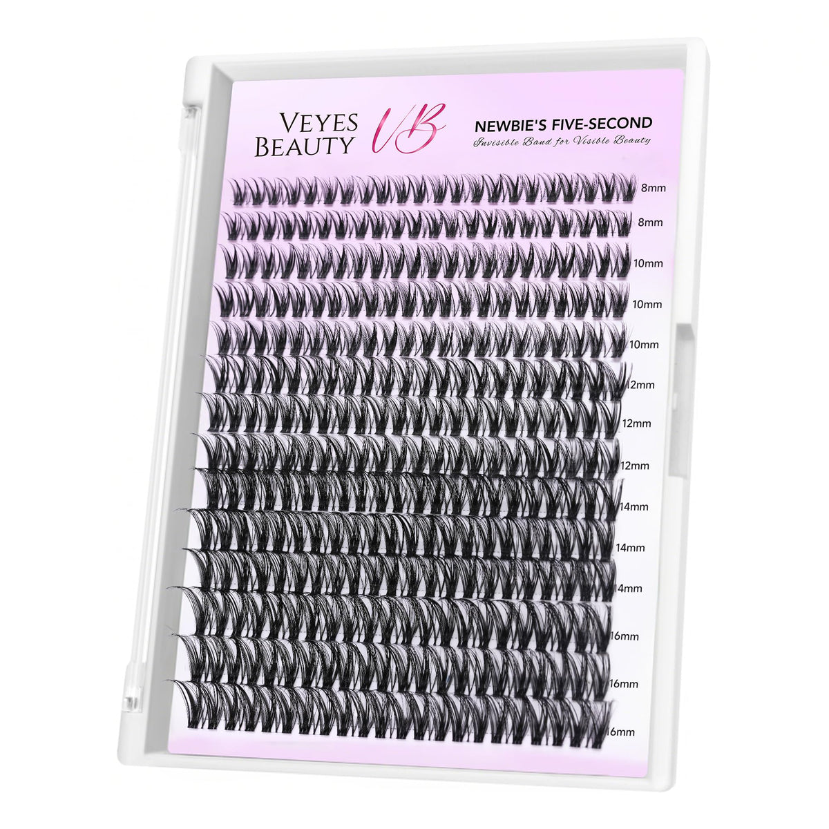 VEYESBEAUTY Ribbon Lash Clusters front view with 8-16mm lashes