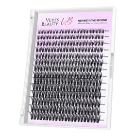 VEYESBEAUTY Ribbon Lash Clusters front view with 8-16mm lashes