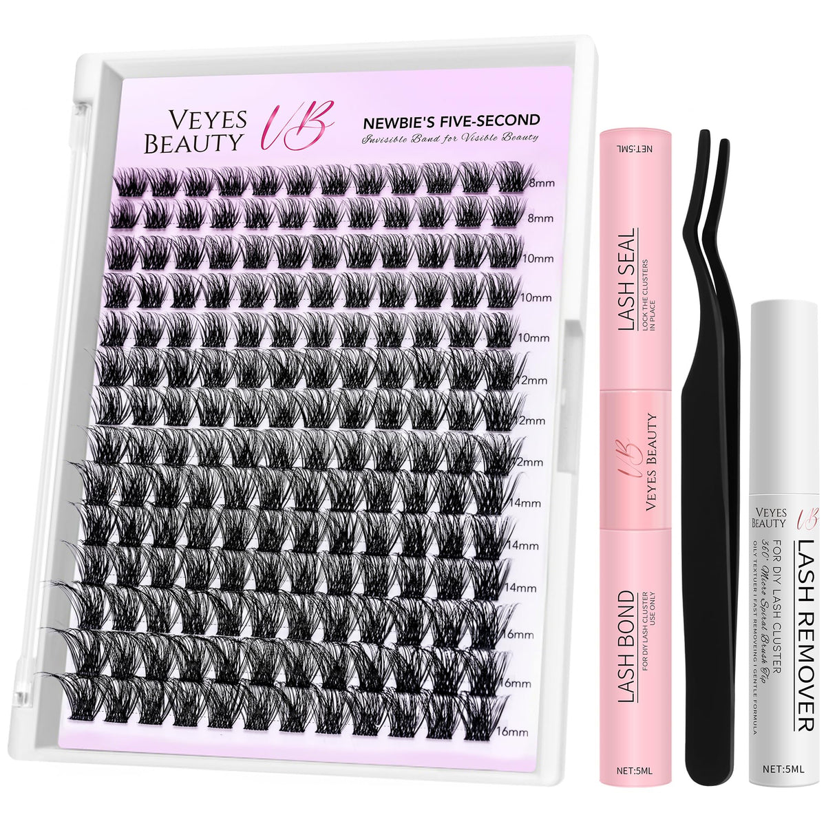 VEYESBEAUTY Siren Lash Clusters Kit front view with lash tray