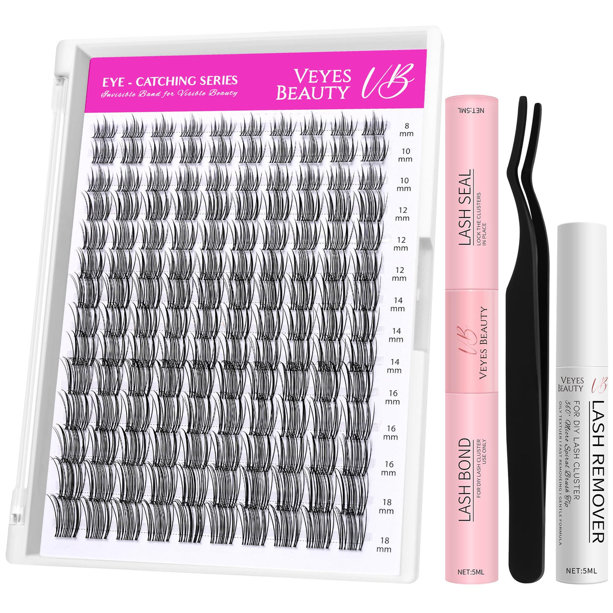 VEYESBEAUTY Sweetie Lash Clusters Kit front view with lash tray