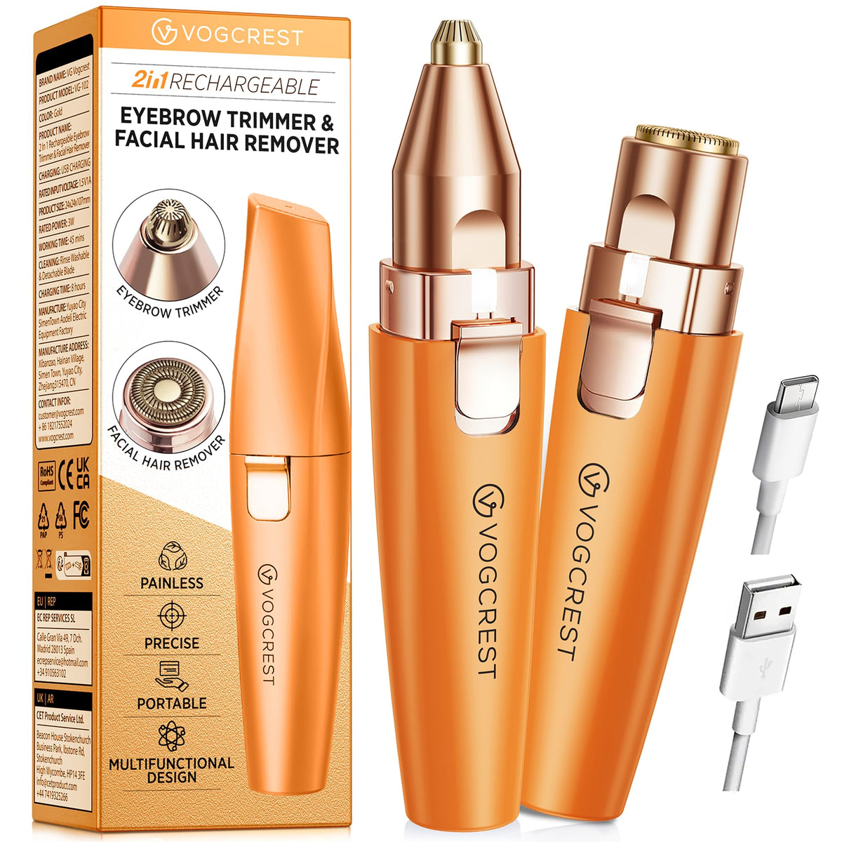 VG VOGCREST Eyebrow Facial Trimmer front view in orange