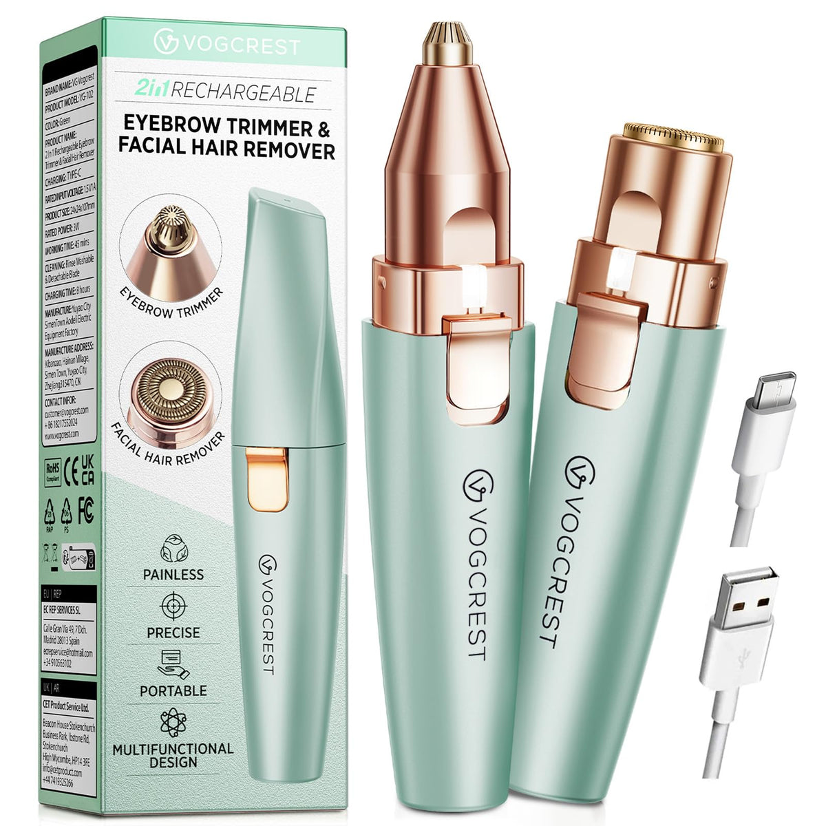 VG VOGCREST Eyebrow Facial Trimmer pastel green front view