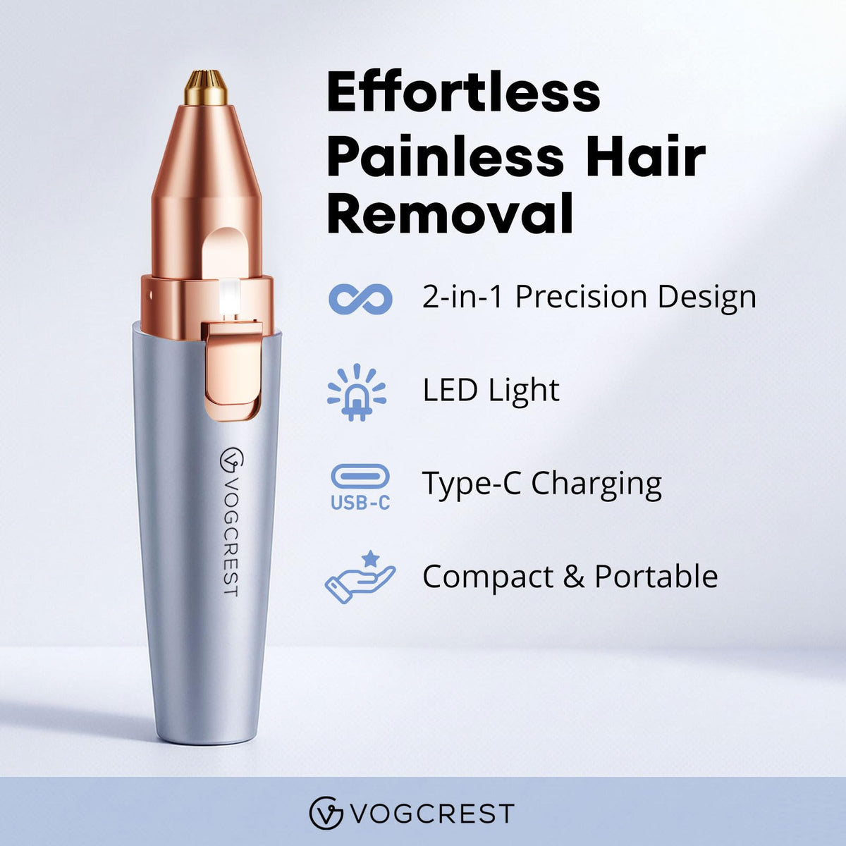 VG VOGCREST Eyebrow & Facial Trimmer side view with LED light