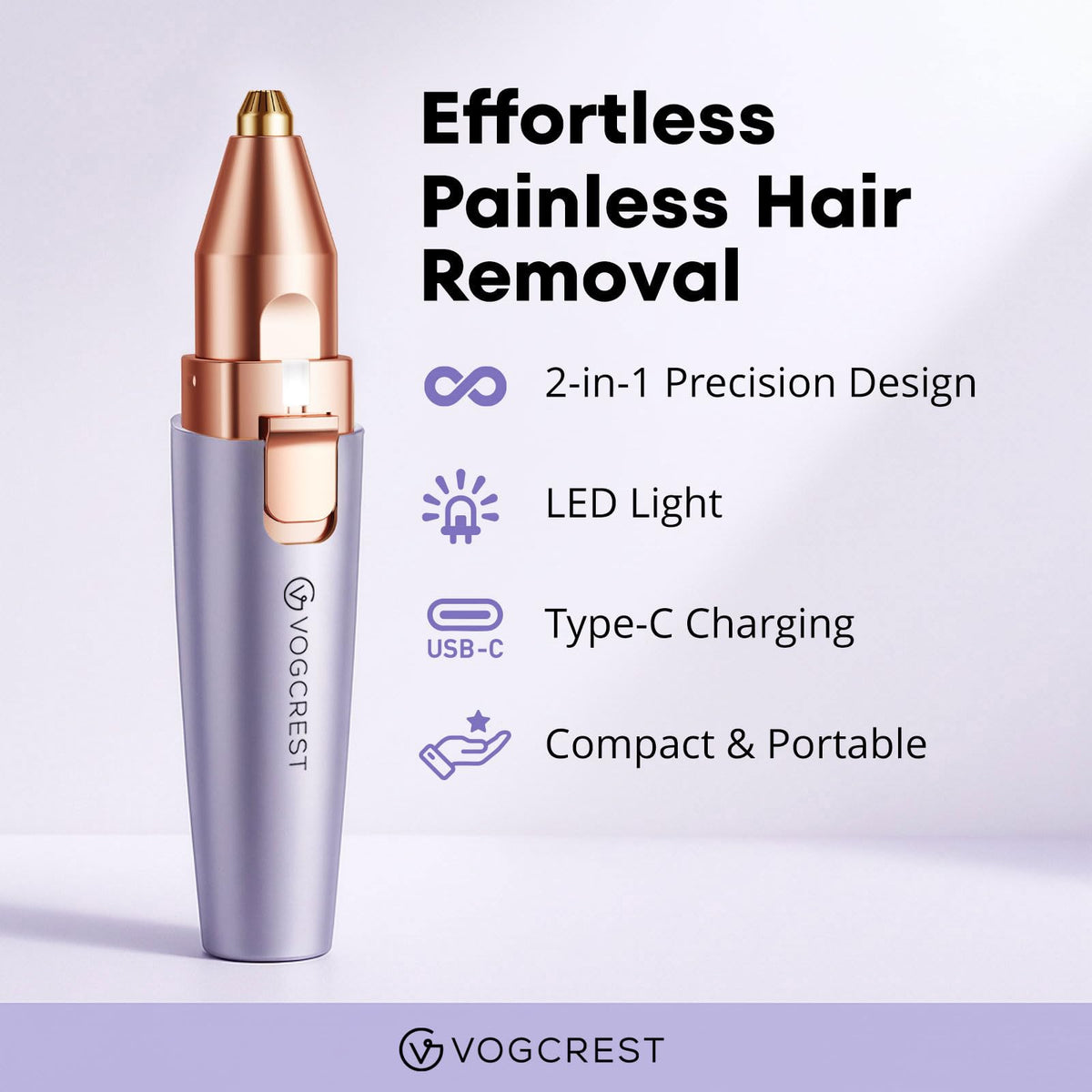 VG VOGCREST Eyebrow & Facial Trimmer side view with LED light