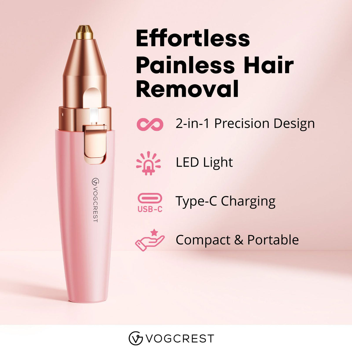 VG VOGCREST Eyebrow Facial Trimmer with built-in LED light