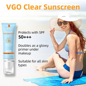 VGO Clear Face Sunscreen SPF 50 bottle side view