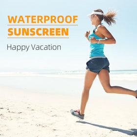 VGO Clear Face Sunscreen SPF 50 travel size next to sunglasses