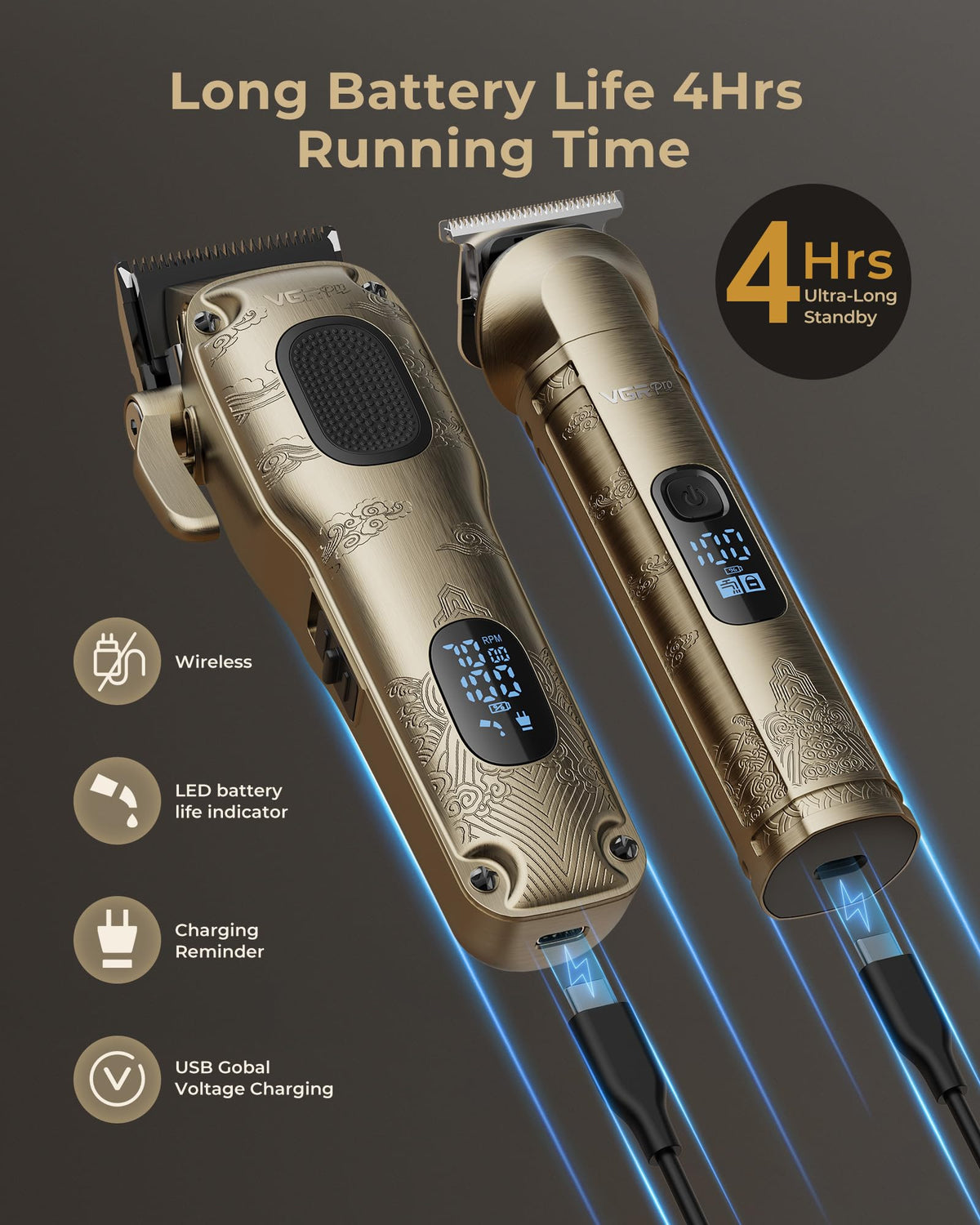 VGRPRO grooming kit with barber cape and USB charging cable