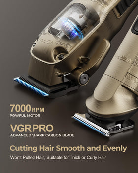 VGRPRO hair clipper with multiple guide combs laid out
