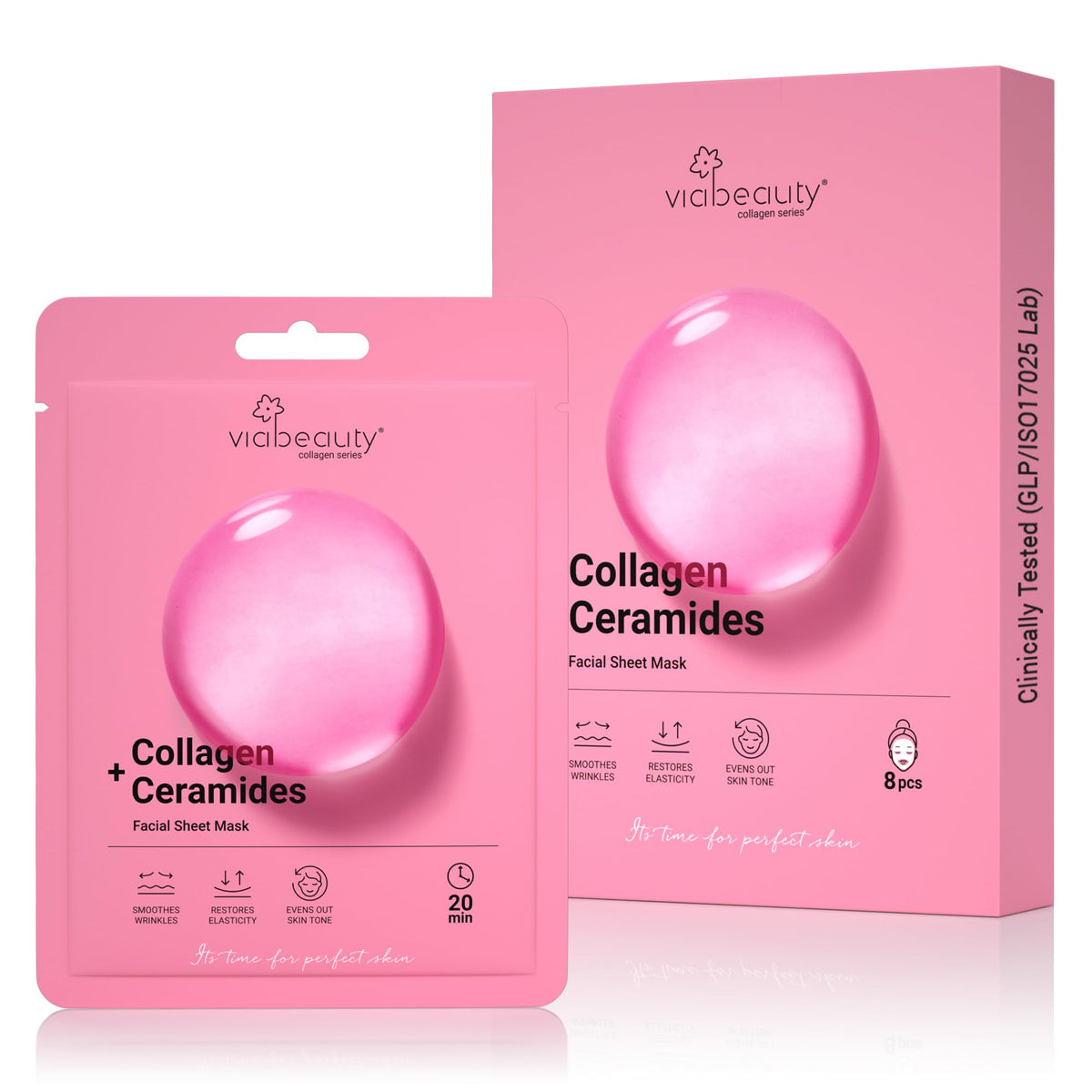 VIABEAUTY 8 Pack Collagen Face Mask front view
