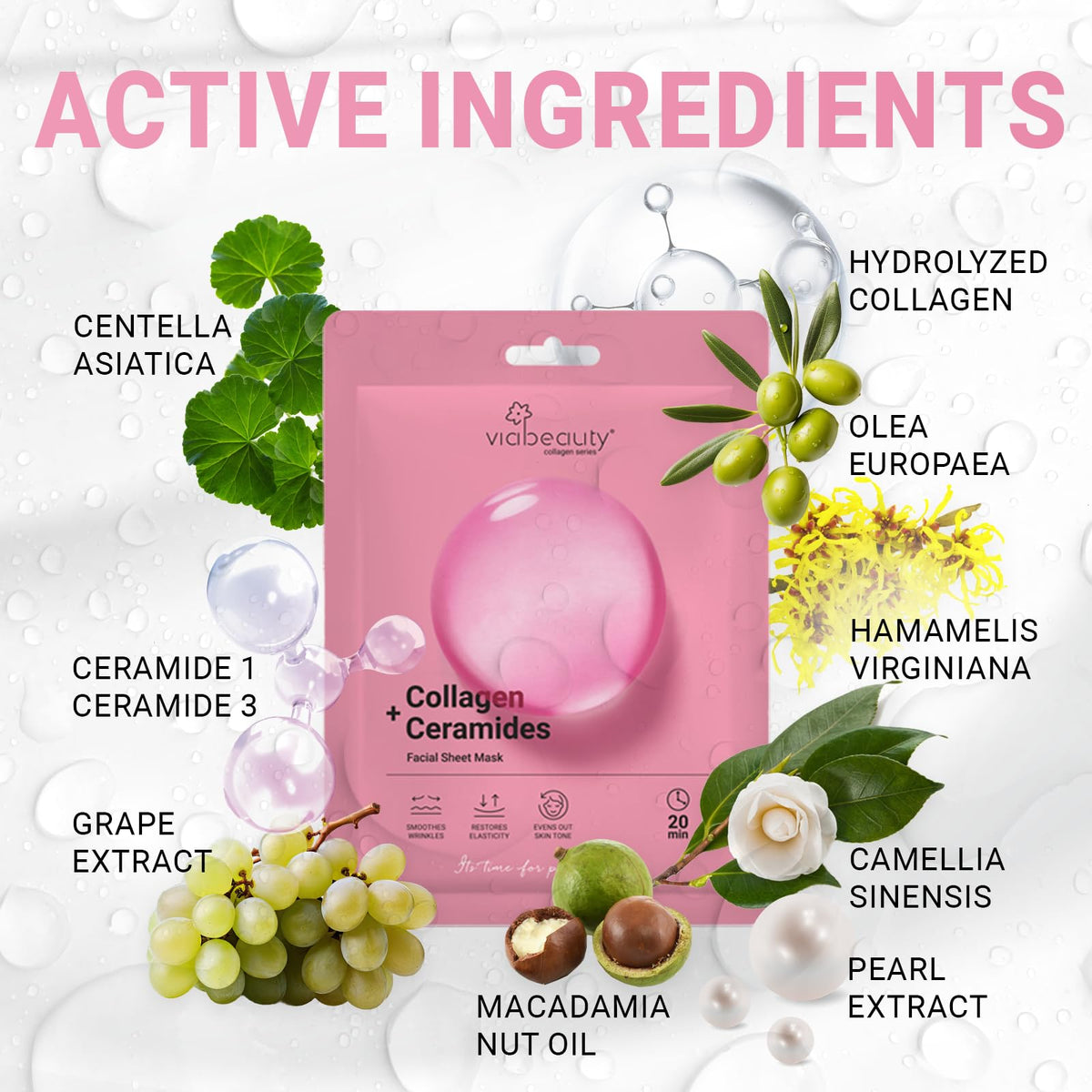 VIABEAUTY Collagen Face Mask displayed on a bathroom counter