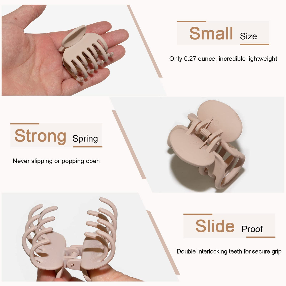 Viabty Small Double Row Teeth Hair Clip holding thick hair securely