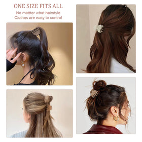 Viabty small hair claw clips in a woman's hair during makeup