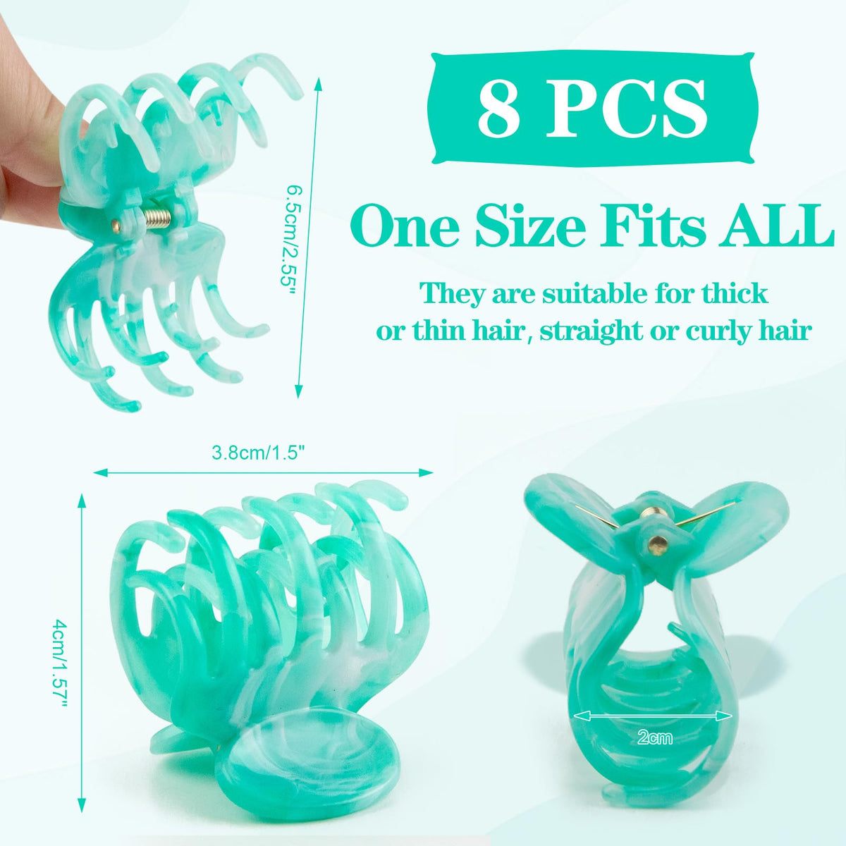 Viabty small hair claw clips on a model's hair