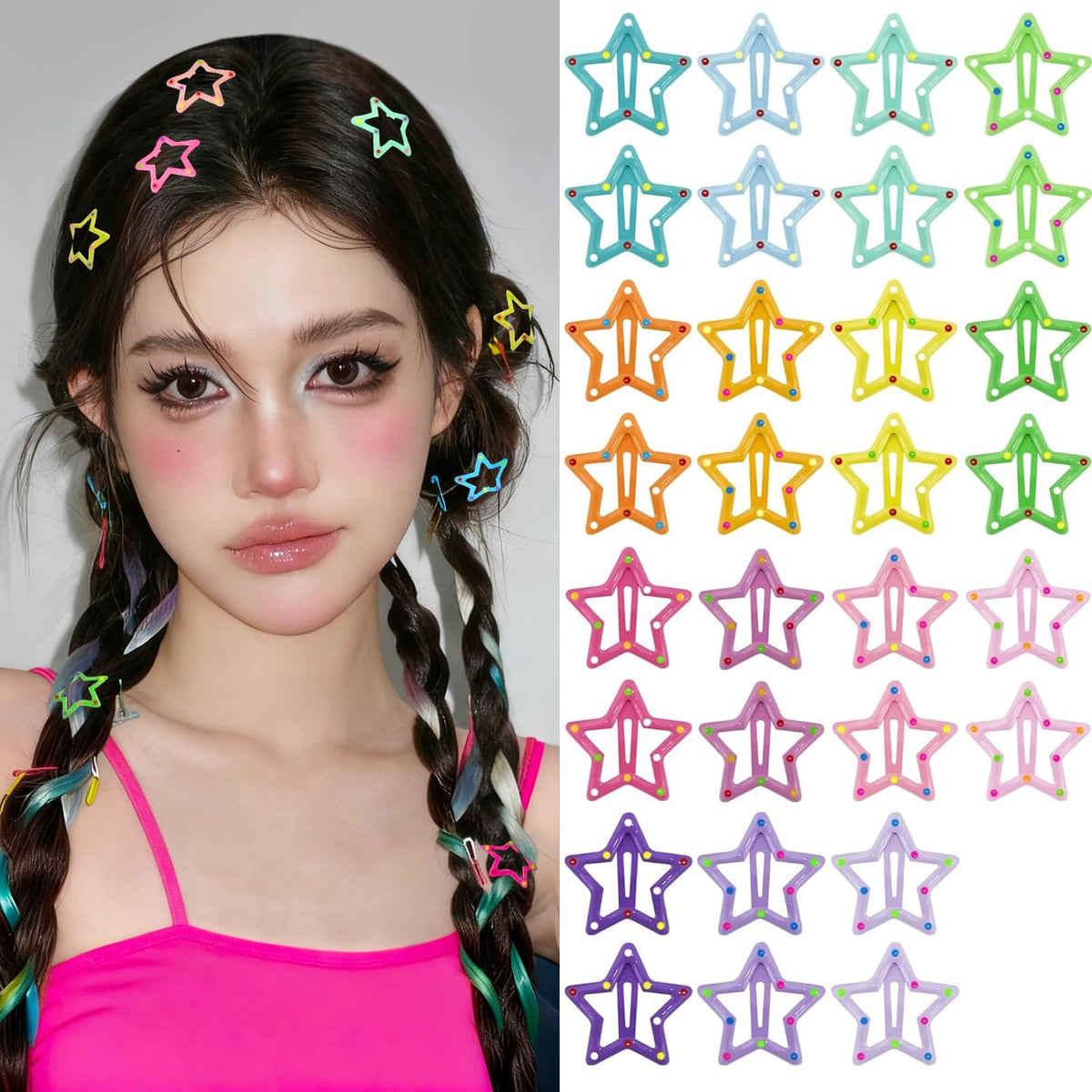 VIBILIA Star Hair Clips 30 PCS multicolour pack front view