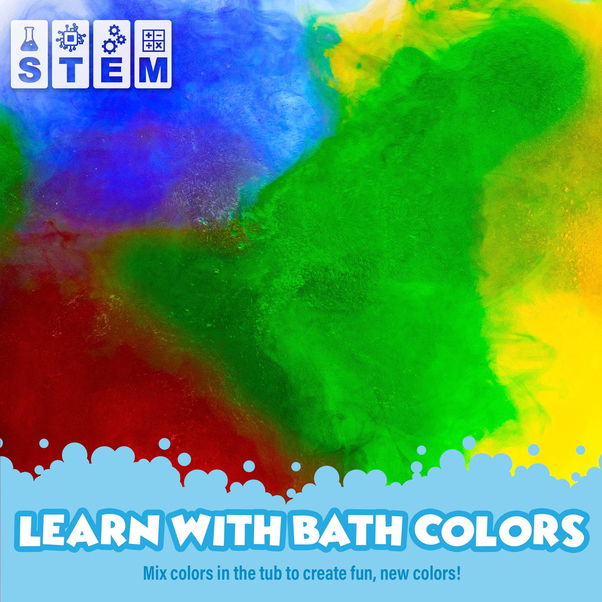 Vibrant bath water created with Tub Works Bath Color Fizzies