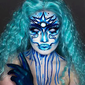 Vibrant blue look created with MEICOLY Face Body Paint