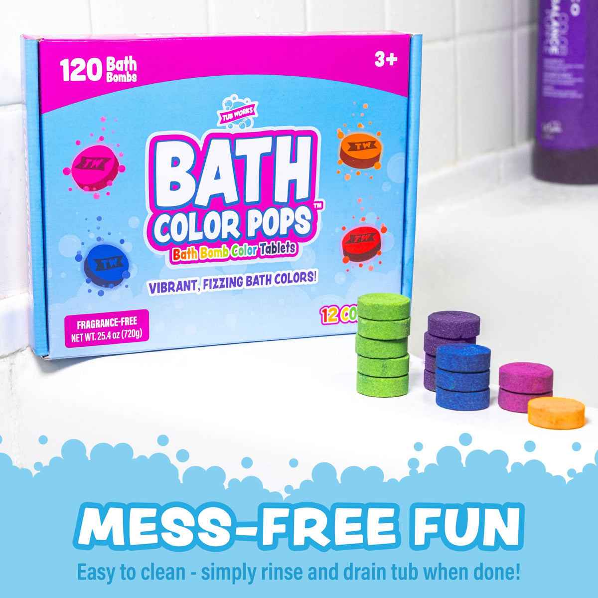 Vibrant colours of Tub Works Bath Color Pops in a bowl
