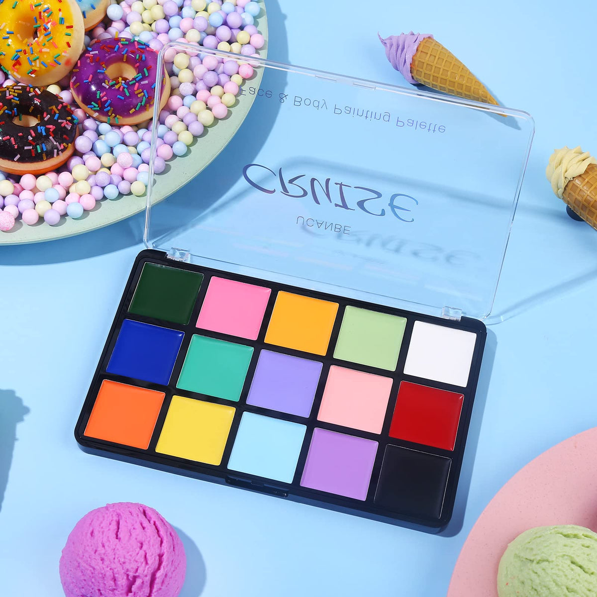 Vibrant face paint designs created with UCANBE palette