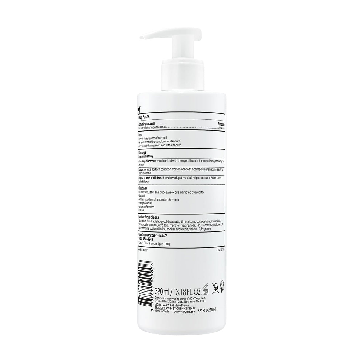 VICHY Dercos Dandruff Shampoo back label close-up