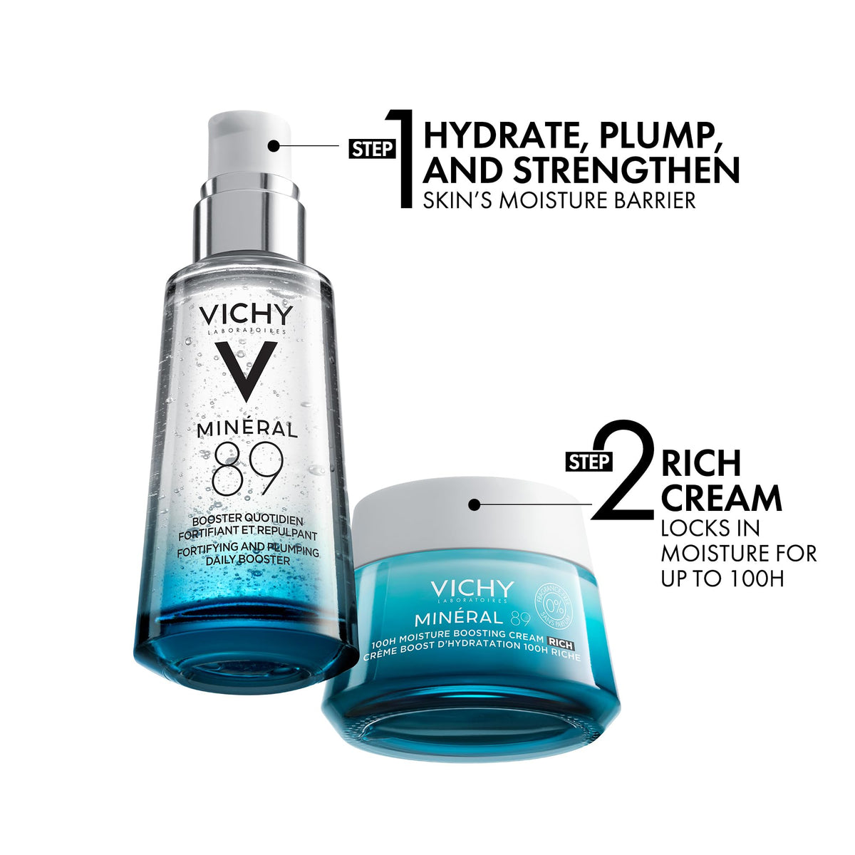 VICHY Mineral 89 100H Rich Face Cream 1.69oz application on skin