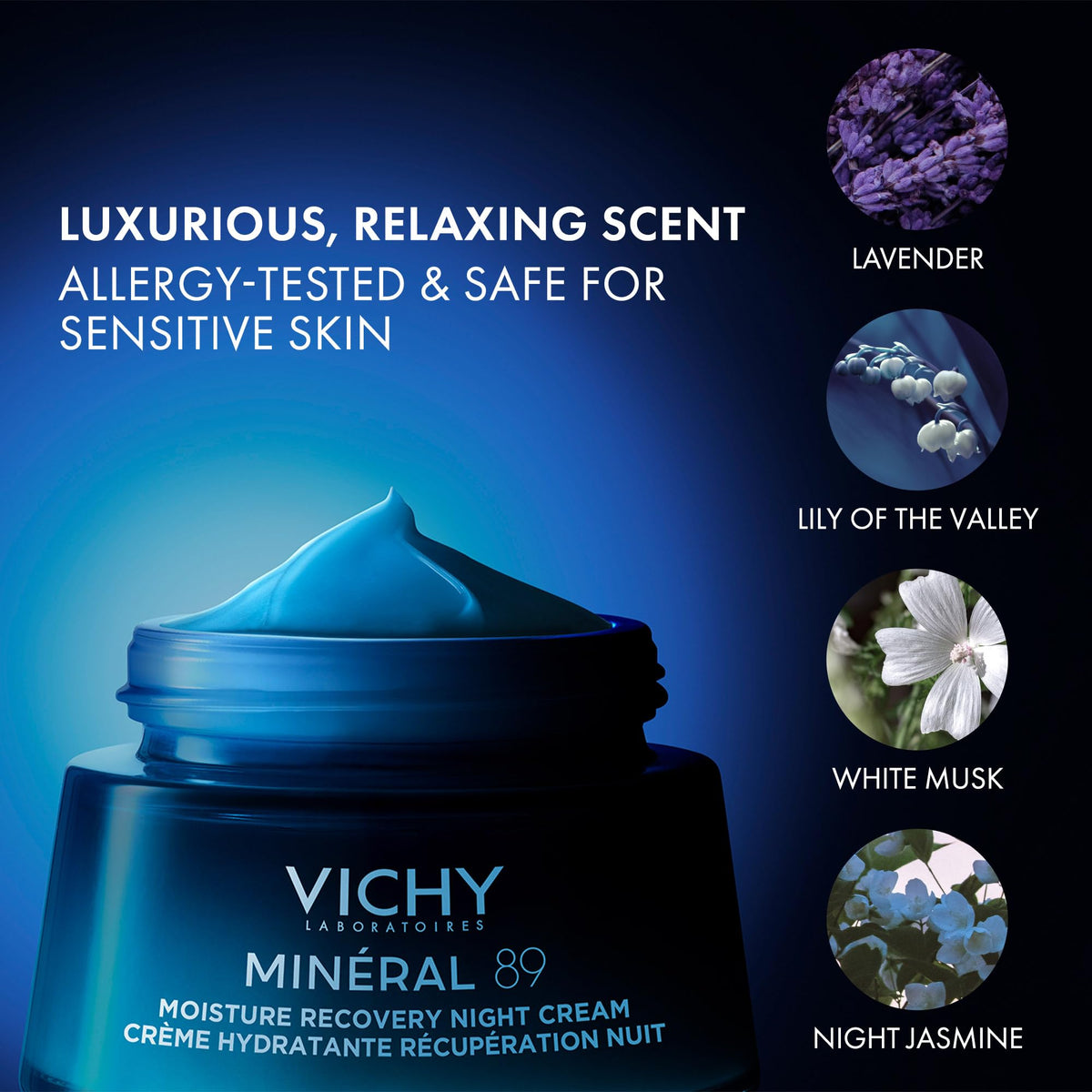 VICHY Minéral 89 Night Cream application on skin