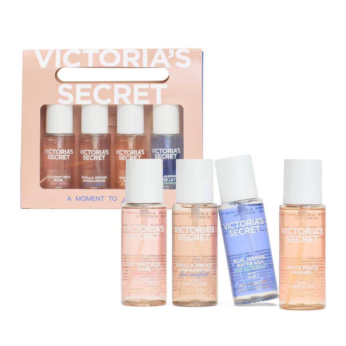 Victoria's Secret 4 Piece Hair & Body Mini Mist Gift Set packaging front view