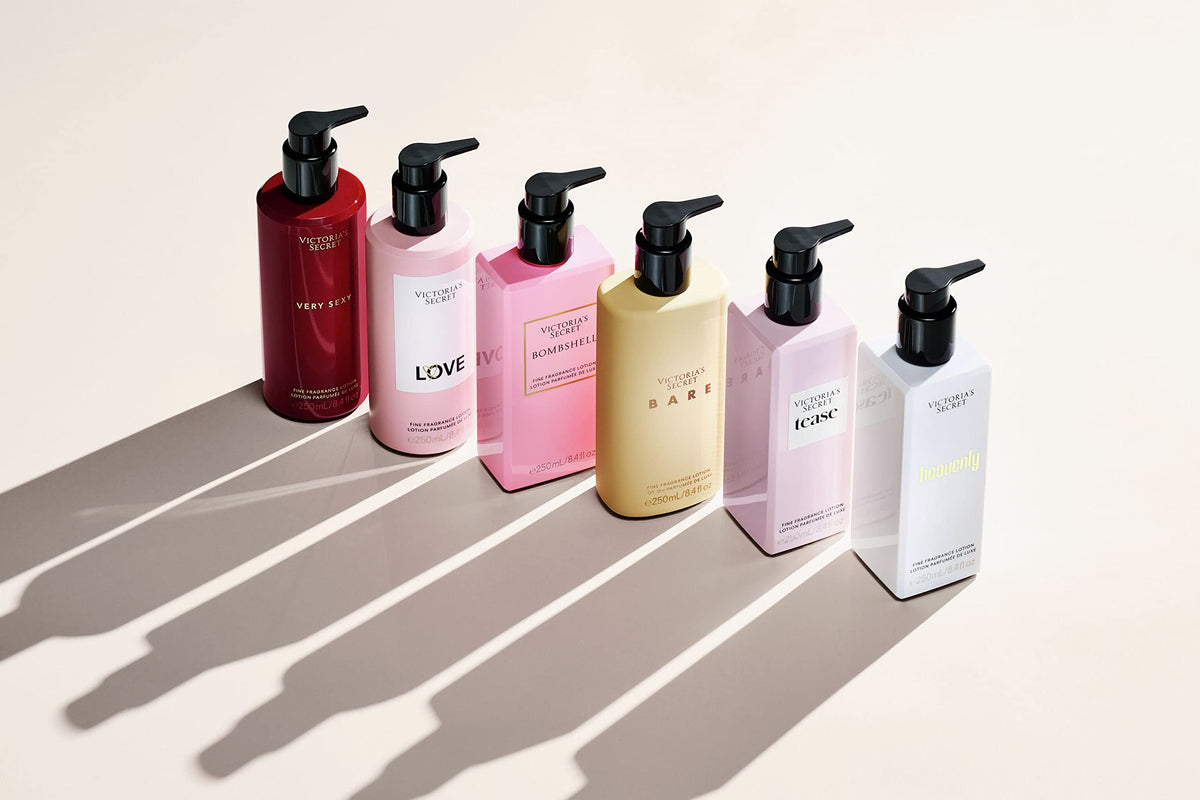 Victoria's Secret Bare Fragrance Body Lotion packaging on a vanity